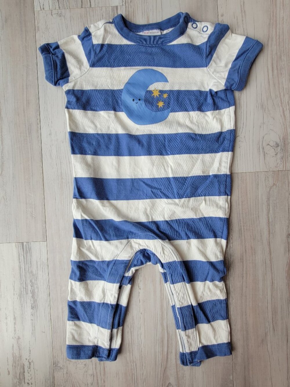 Hanna Andersson Baby Graphic Romper Marvin Moon Blue White Stripe 12-18 months
